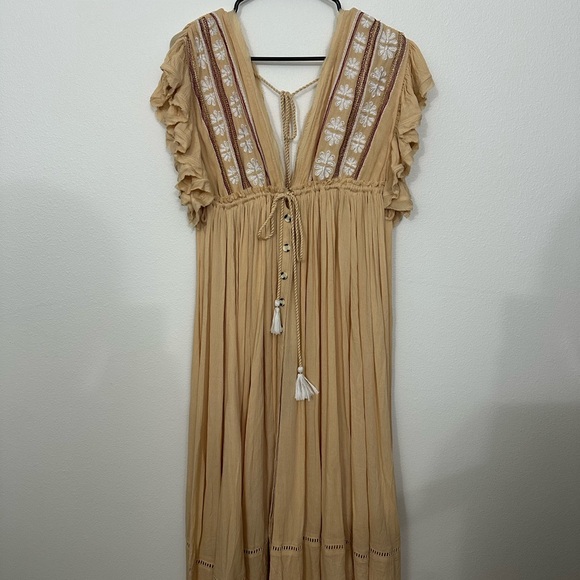 Free people will wait for you boho peach Midi Dress embroidery detail tassels - Picture 4 of 6